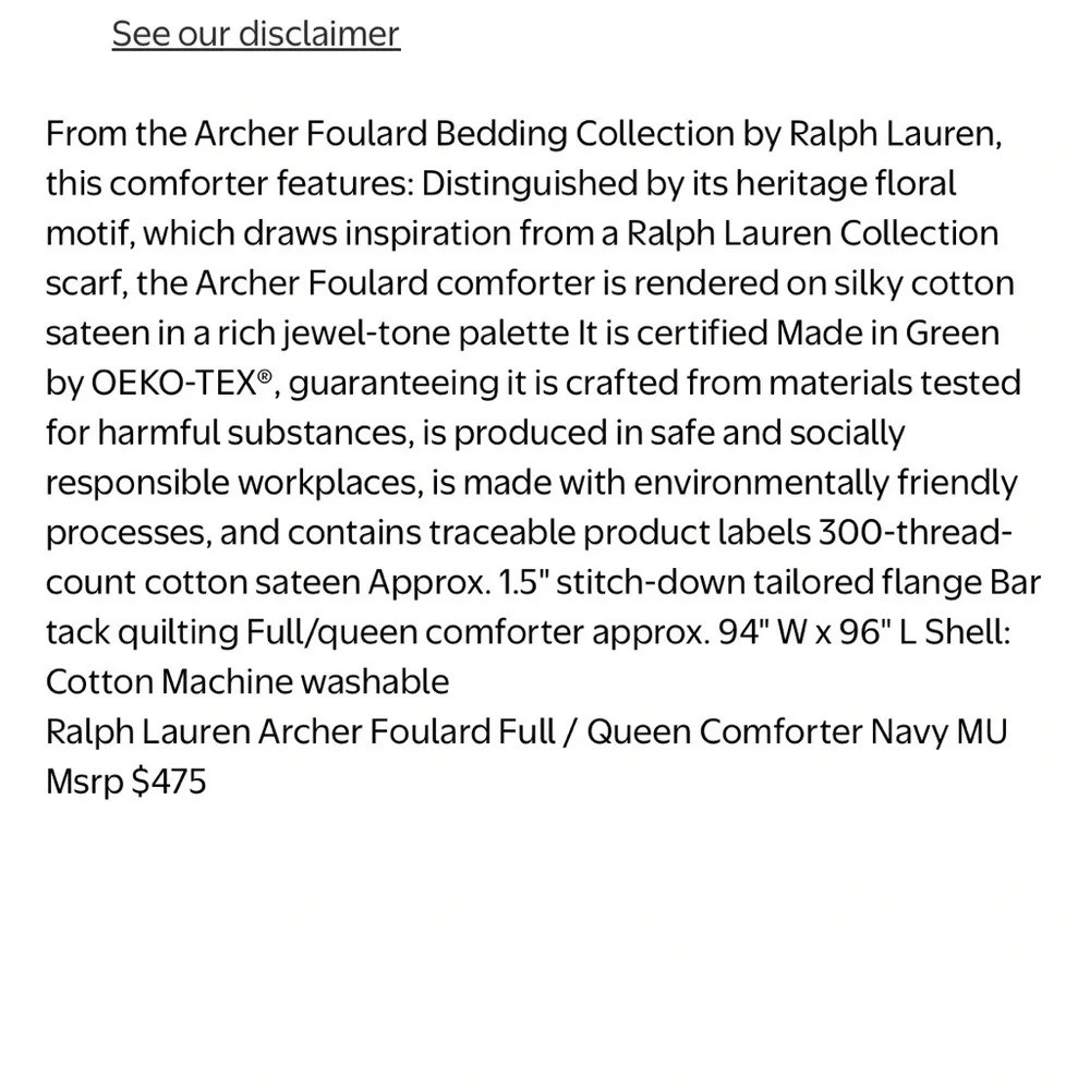 Ralph Lauren Archer Foulard Full / Queen Comforter Navy MU Msrp $475